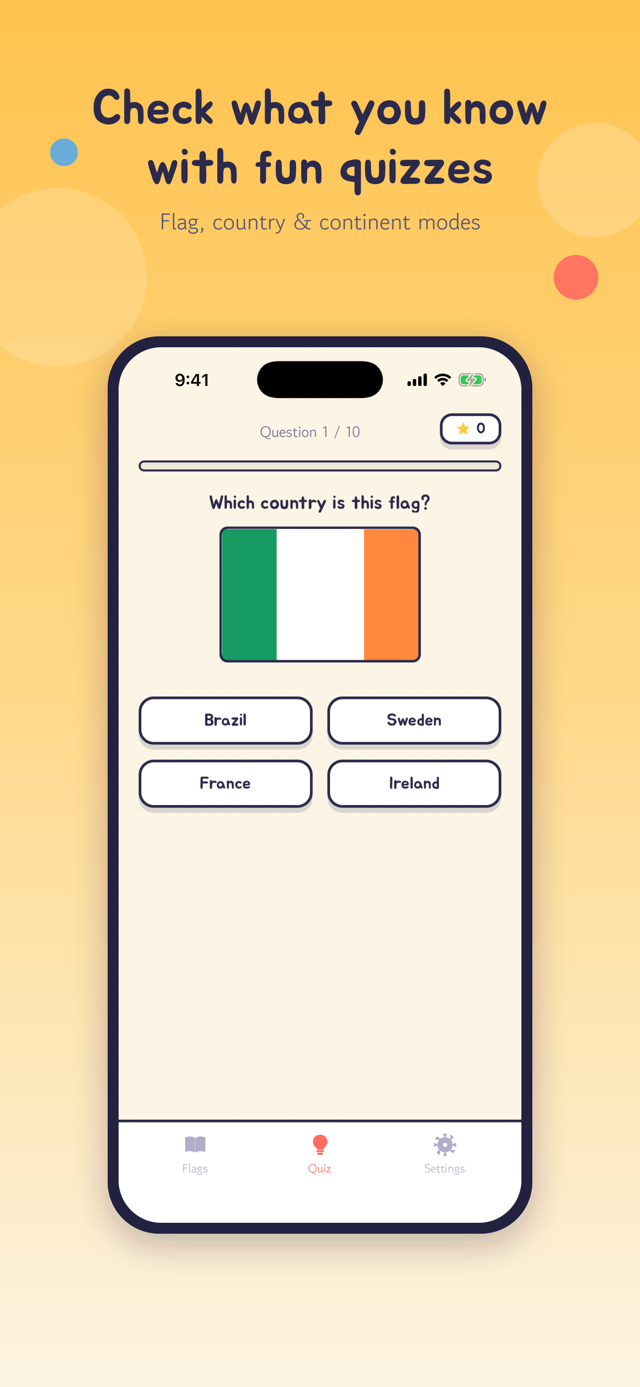 Quiz screen — which country does this flag belong to?